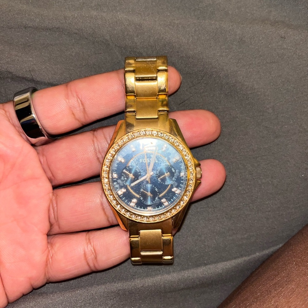 Fossil Gold-Tone Watch with Blue Dial